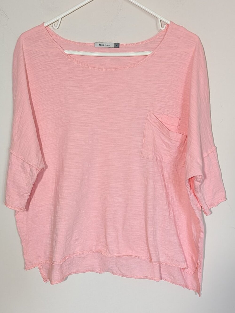 Maude Vivante Double Chest Pocket Dolman Sleeve Oversized Tee Shirt  M Pink